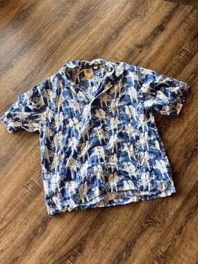 Pusser's West Indies 100% Linen Blue Parrot Print Short Sleeve Camp Shirt Size X